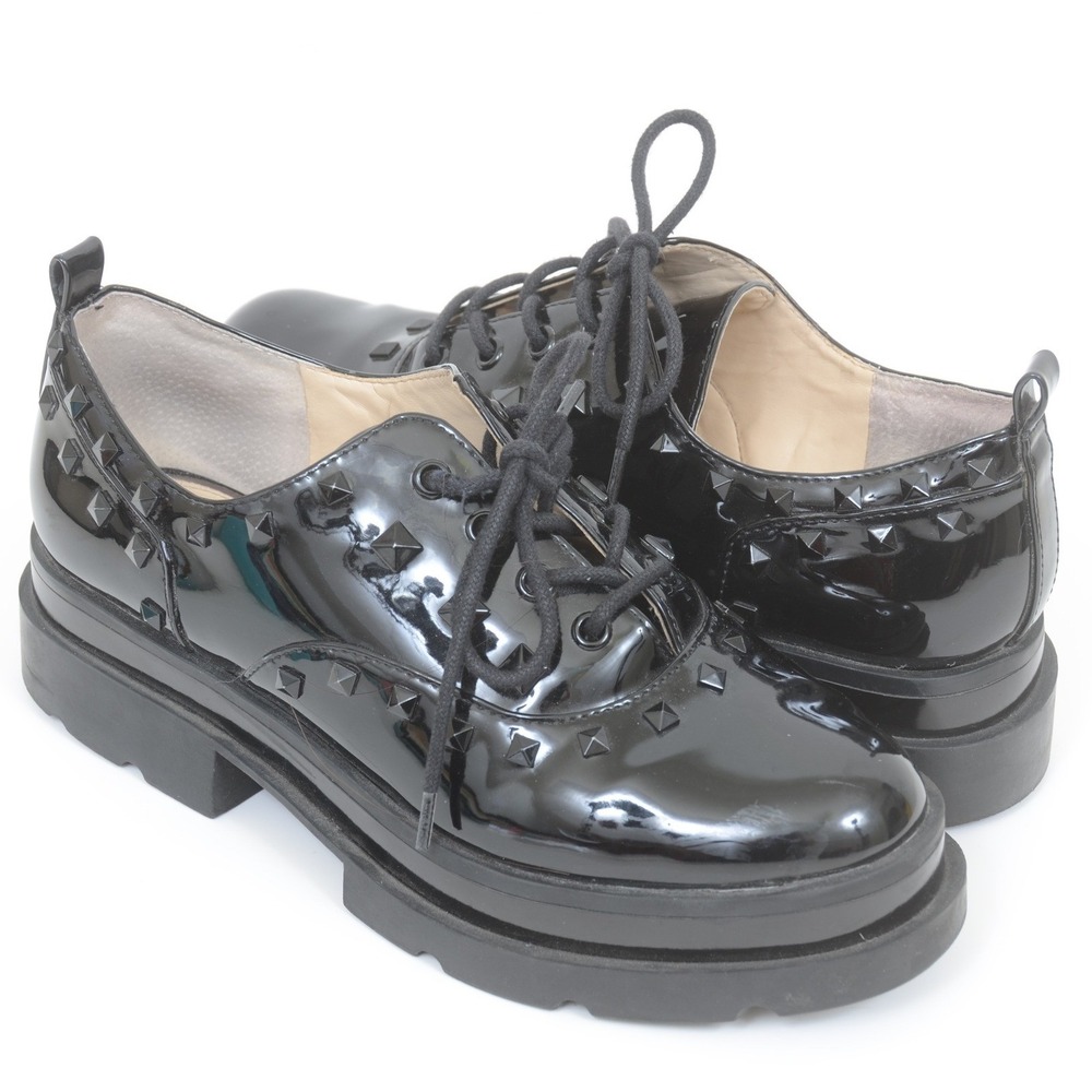 Jessica Simpson Sayze 2 Black Studs Embellished Oxford Shoe Dark Academia Sz 8.5